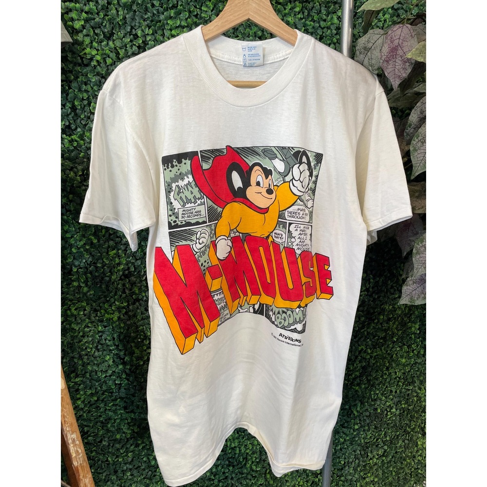 vtg 90s MIGHTY MOUSE POPEYE Tee large // rare test print screen tv show t-shirt